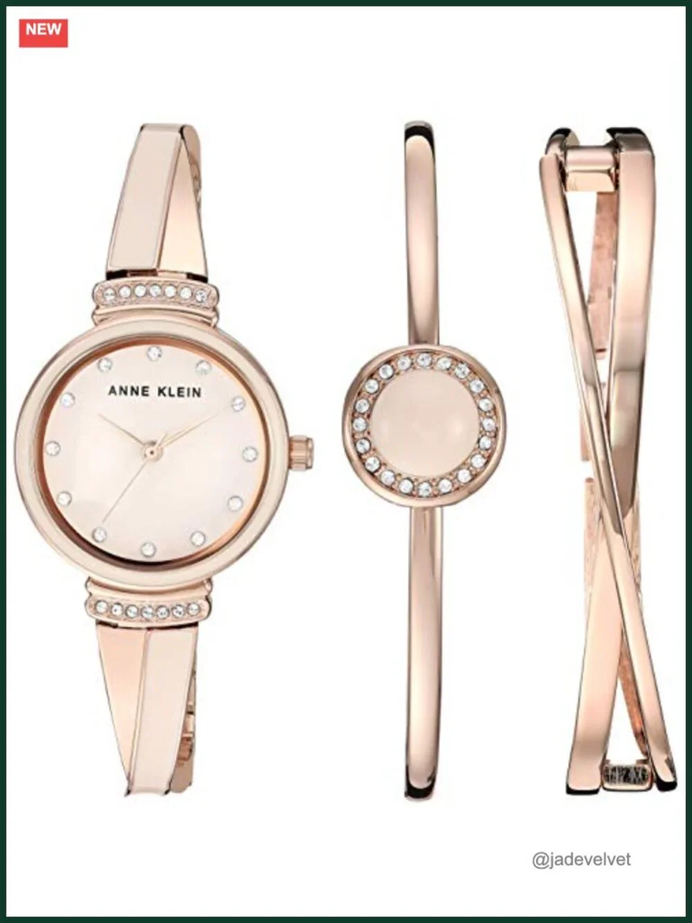 Anne Klein Crystal Accented Watch and Bangle Set with Japanese Quartz